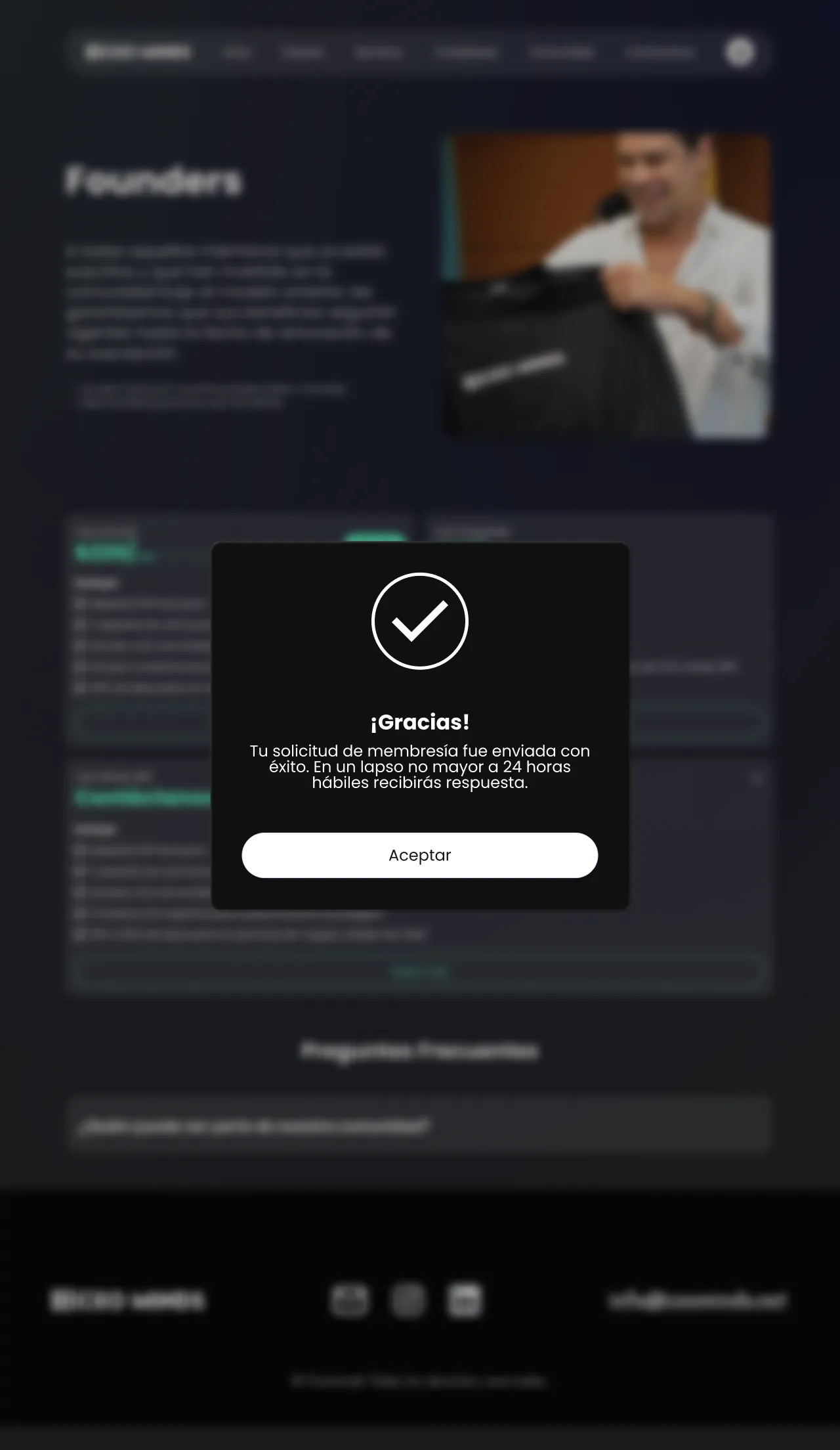 Captura de la plataforma CEO Minds mostrando la confirmación de membresía