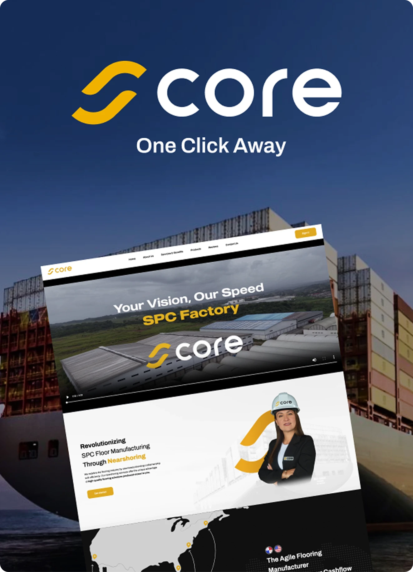 Sitio web de CORE — fabricante SPC Factory de pisos, 'Your Vision, Our Speed'