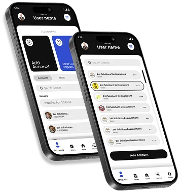 Mockup de la app CPF Floors — pantallas de cuentas de usuario