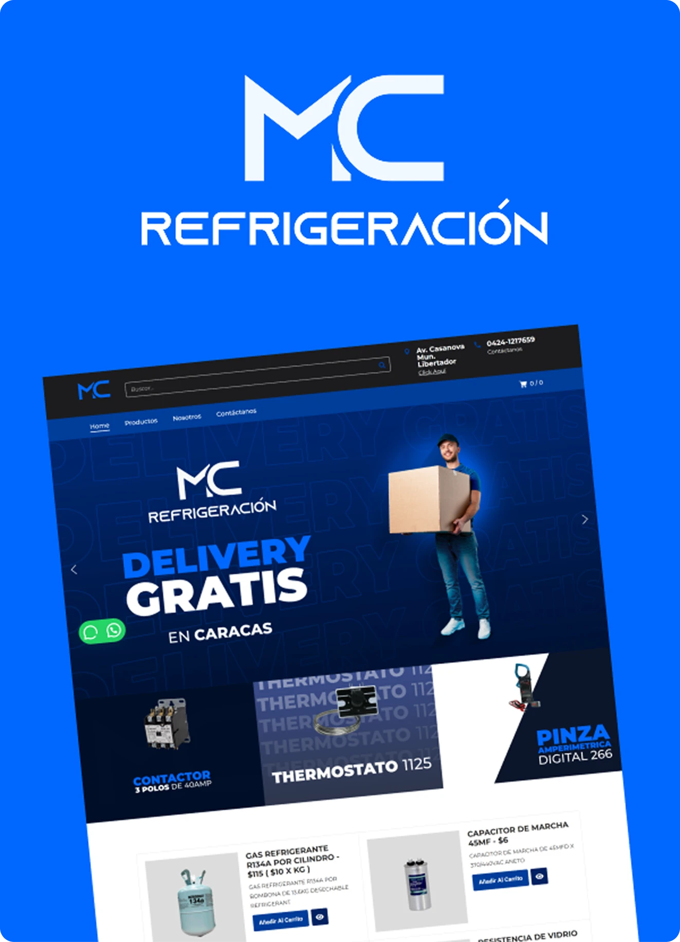 Sitio web de MC Refrigeración — tienda online de equipos de refrigeración con delivery gratis en Caracas