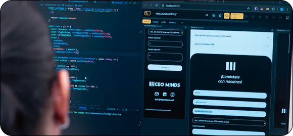 Desarrollo de la app CEO Minds: código y mockup de la pantalla de conexión